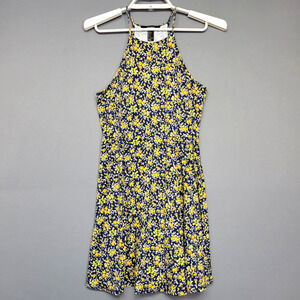 Forever 21 Dress Womens Small Navy Blue Yellow Floral Sleeveless Summer Sundress